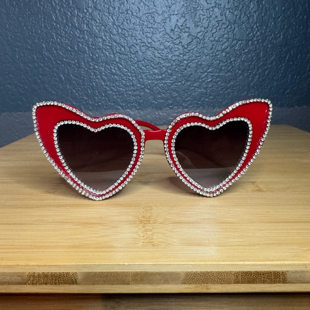 Heart-Shaped Red Sunglasses with Rhinestones